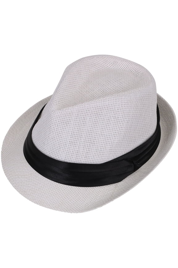 Unisex Cool Summer Panama Fedora Trilby Hat Short Brim, White, L/XL