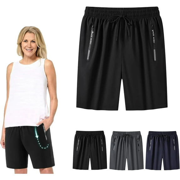Unisex Cooling Ice Silk Shorts, Quick Dry Stretch Iced Active Shorts, Elastic Waist Comfort Fit for Summer Blue L