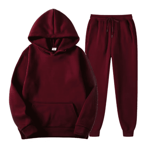 Unisex Coordinated Set Casual Hoodie & Jogger Sweatpants, 2-Piece Set, Burgundy, Medium