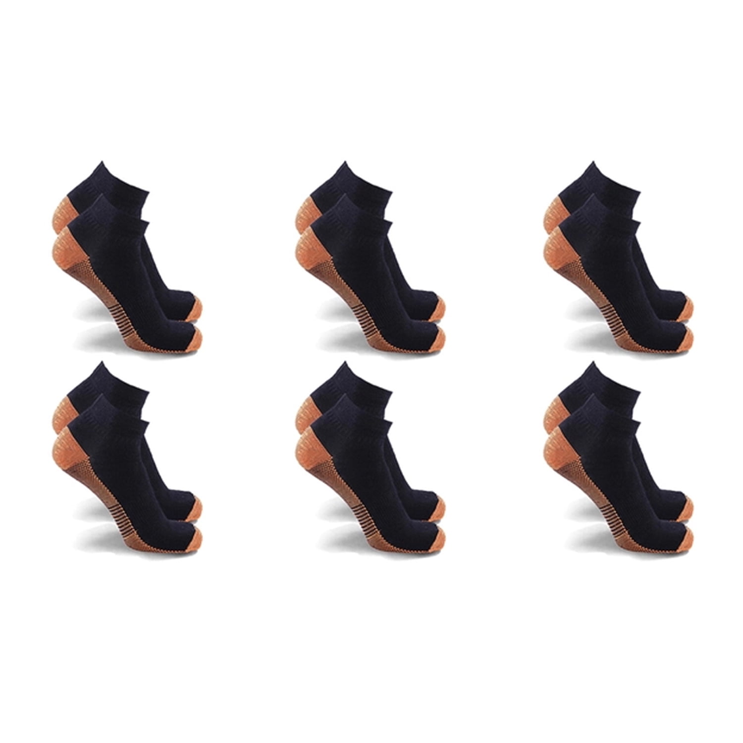 Unisex Copper Compression Socks - Ankle High for Running, Athtletics, Travel - 6 Pair