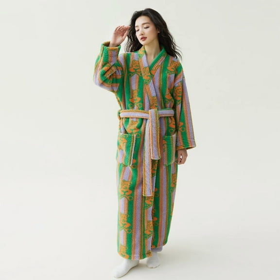 Unisex Coral Fleece Long Bathrobe – Thickened Winter Couple’s Robe Pajamas