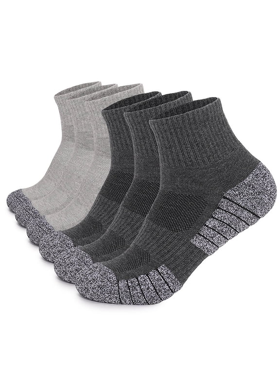 Unisex Cotton Ankle Socks, Breathable Cushioned Athletic Socks, 6 Pack Gray for Daily Walking and Sports