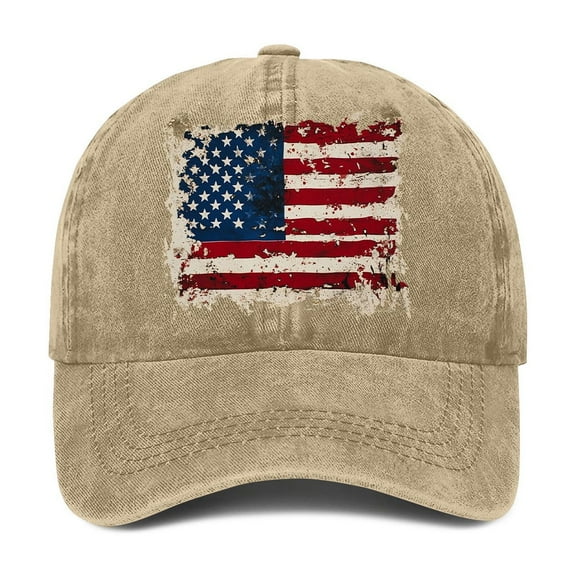 Unisex Cotton Baseball Cap with Patriotic Independence Day Print, Adjustable Casual Hat for Outdoor Sports, Running and Daily Wear,Beige
