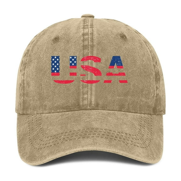 Unisex Cotton Baseball Cap with Patriotic Independence Day Print, Adjustable Casual Hat for Outdoor Sports, Running and Daily Wear,Brown
