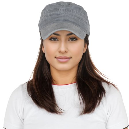 Unisex Cotton Basic Cadet Hats Vintage Washed Flat Top Cap with Adjustable Strap- Grey