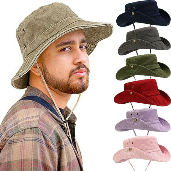 Unisex Cotton Boonie Hat Summer Outdoor Packable Fishing Bucket Hat Beach Sun Hat with String for Women Men