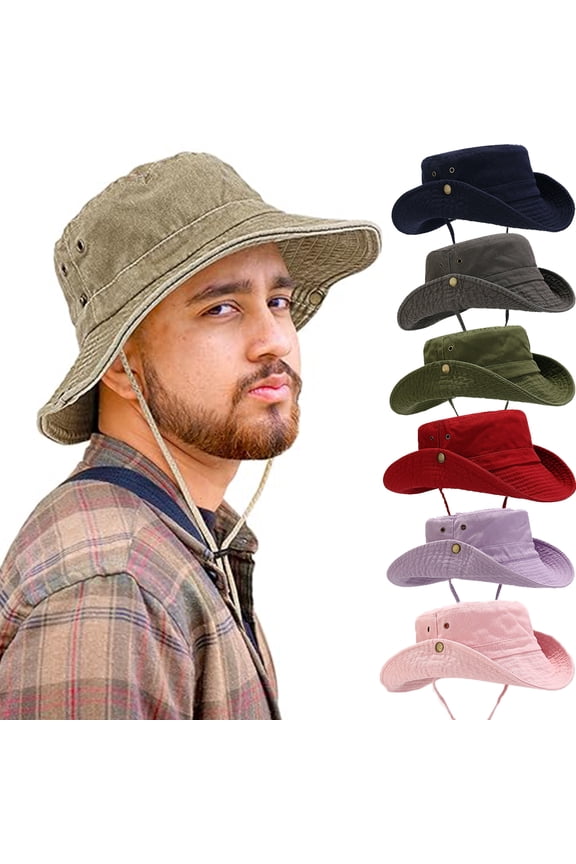 Unisex Cotton Boonie Hat Summer Outdoor Packable Fishing Bucket Hat Beach Sun Hat with String for Women Men