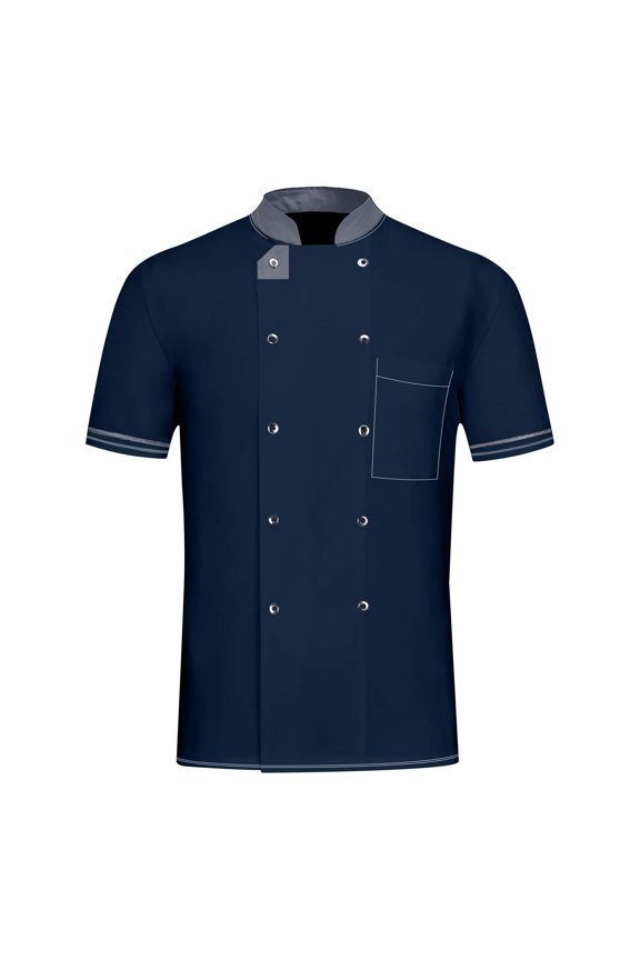 Unisex Cotton Chef Uniform, Short Sleeve Kitchen Jacket for Restaurant Hotel Cafe Staff Durable Breathable Chef Attire,Blue L