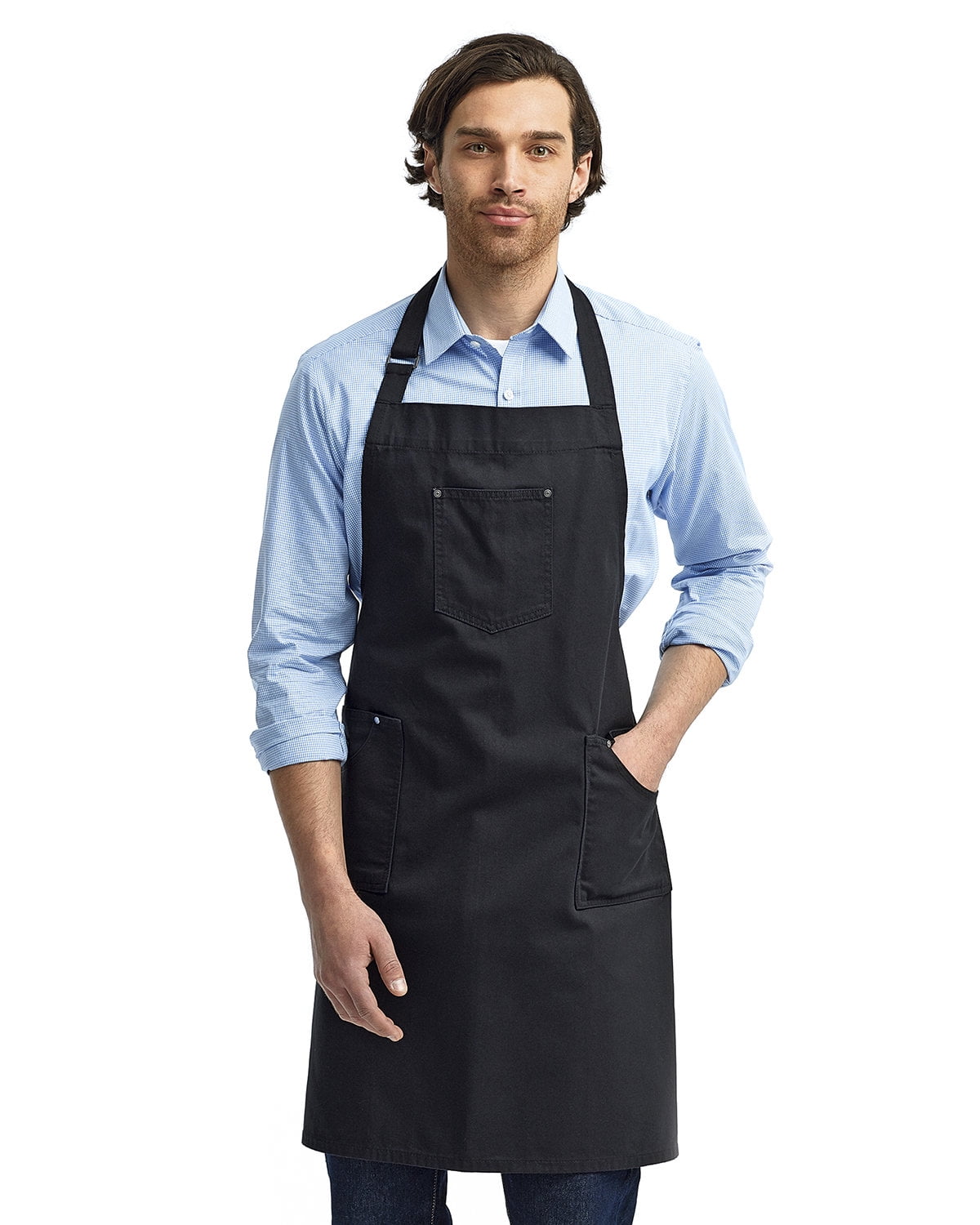Black Cotton Chino Bib Apron with Adjustable Neckband
