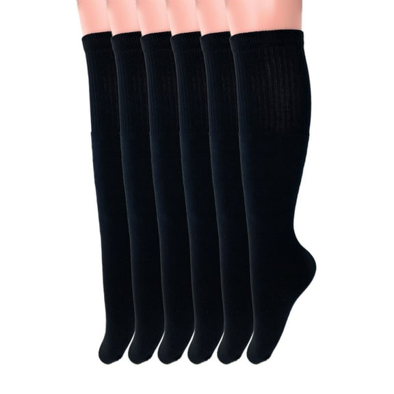 Unisex Cotton Knee-High Sports Socks 6-Pack - Ribbed Support for Men & Women (Fits Shoe Size 9-15)