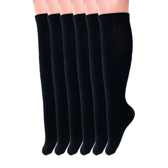 Unisex Cotton Knee-High Tube Socks 6-Pack - Breathable Athletic Socks for Men & Women (Fits Shoe Sizes 9-15)