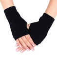 thumbnail image 1 of Unisex Cotton Knitted Fingerless Gloves Solid Color Stretchy Thumb Hole Wrist Length Driving Mittens Hand Warmers, 1 of 13