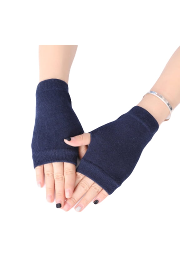 Unisex Cotton Knitted Fingerless Gloves Solid Color Stretchy Thumb Hole Wrist Length Driving Mittens Hand Warmers