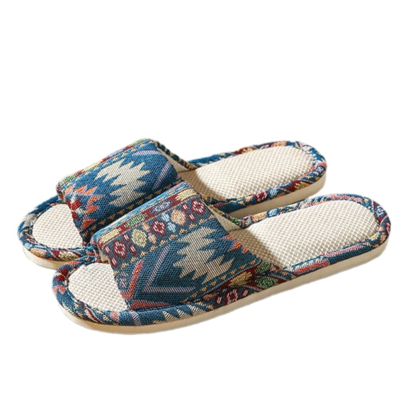 Unisex Cotton Linen Fabric House Shoe Breathable Upper Slip Soles Sandals Ethnic Slippers for Indoor Activity