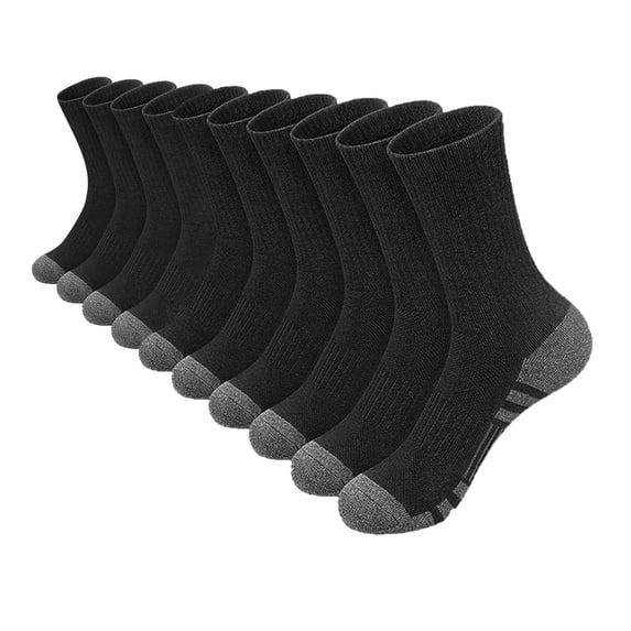 Unisex Cotton Mid Calf Crew Socks, Breathable Cushioned Casual Daily Socks, 5 Pairs Black Size S