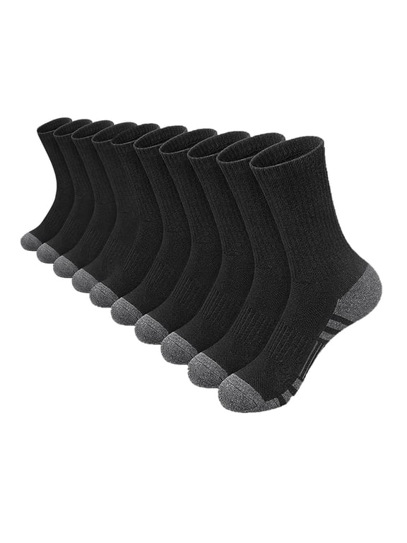 Unisex Cotton Mid Calf Crew Socks, Breathable Cushioned Casual Daily Socks, 5 Pairs Black Size S