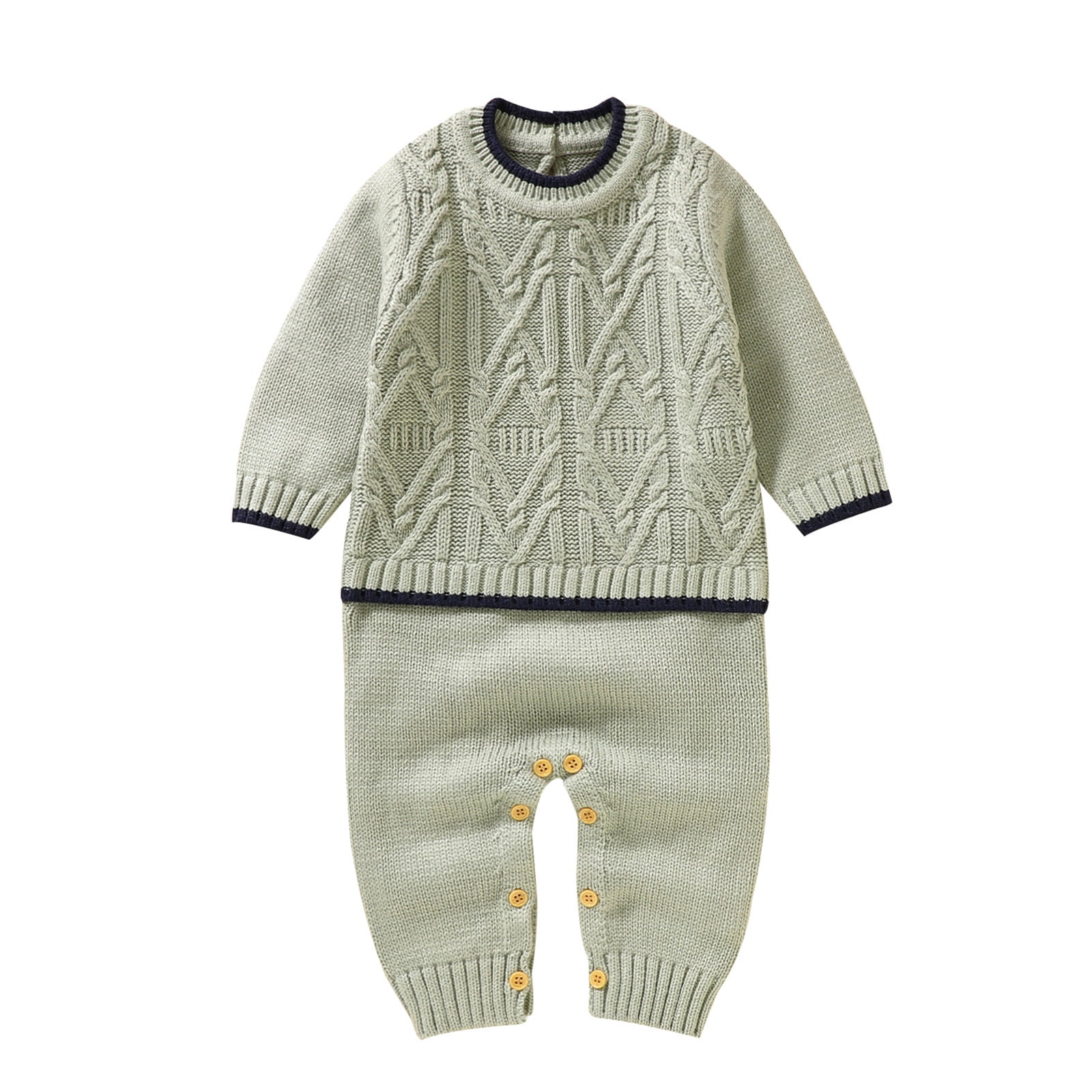 Unisex Cotton Rompers Baby Knit Splice Romper Cotton Long Sleeve Boy
