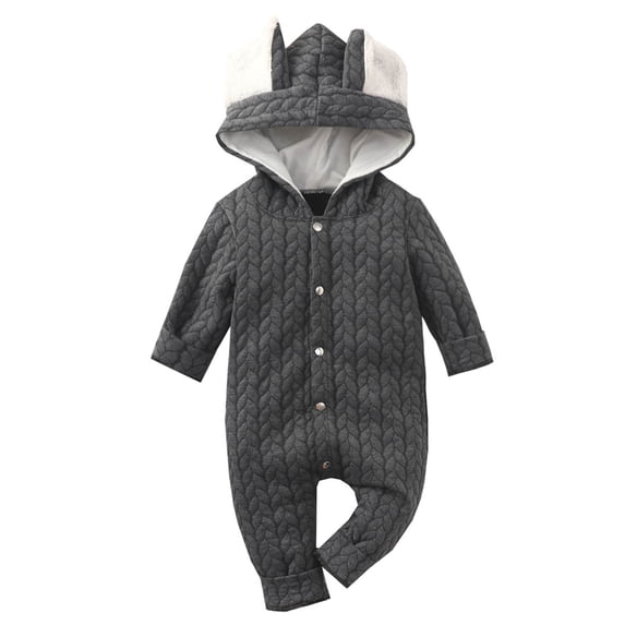 Unisex Cotton Rompers Toddler Baby Boys Girls Solid Color Cute Ears Winter Thick Keep Warm Jumpsuit Romper New Casual Winter Jumpsuits Gray 0-3 Months