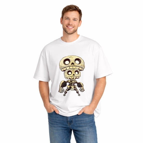 Unisex Cotton T-Shirt, Cute Skull Robot Cartoon Graphic Crew Neck Short Sleeve Tee for Halloween Party