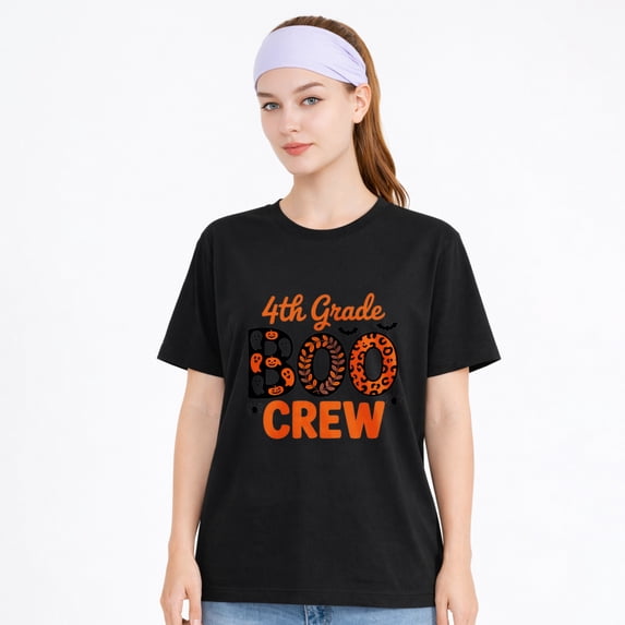 Unisex Cotton T-Shirt Fourth Grade Boo Crew Orange Graphic Tee, Casual School Halloween Shirt