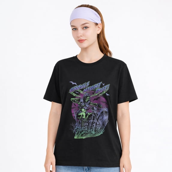Unisex Cotton T-Shirt Green Monster Graveyard Graphic Retro Halloween Tee