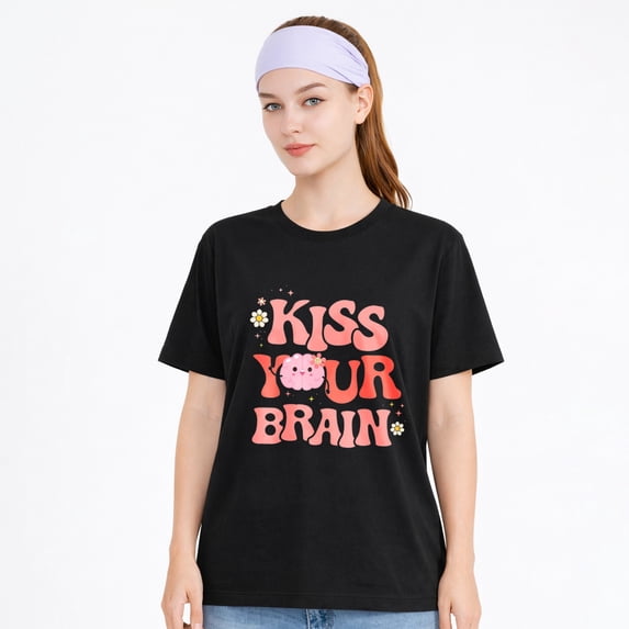 Unisex Cotton T-Shirt Kiss Your Brain Teacher Graphic Tee, Casual Teacher School Shirt
