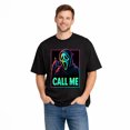 thumbnail image 1 of Unisex Cotton T-Shirt, Neon Mask Call Me Retro Graphic Crew Neck Short Sleeve Tee for Halloween Party, 1 of 7