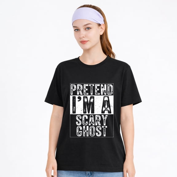 Unisex Cotton T-Shirt Scary Ghost Letter Graphic Halloween Tee