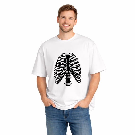 Men Cotton T-Shirt Skeleton Rib Cage Graphic Casual Short Sleeve Tee for Halloween Party
