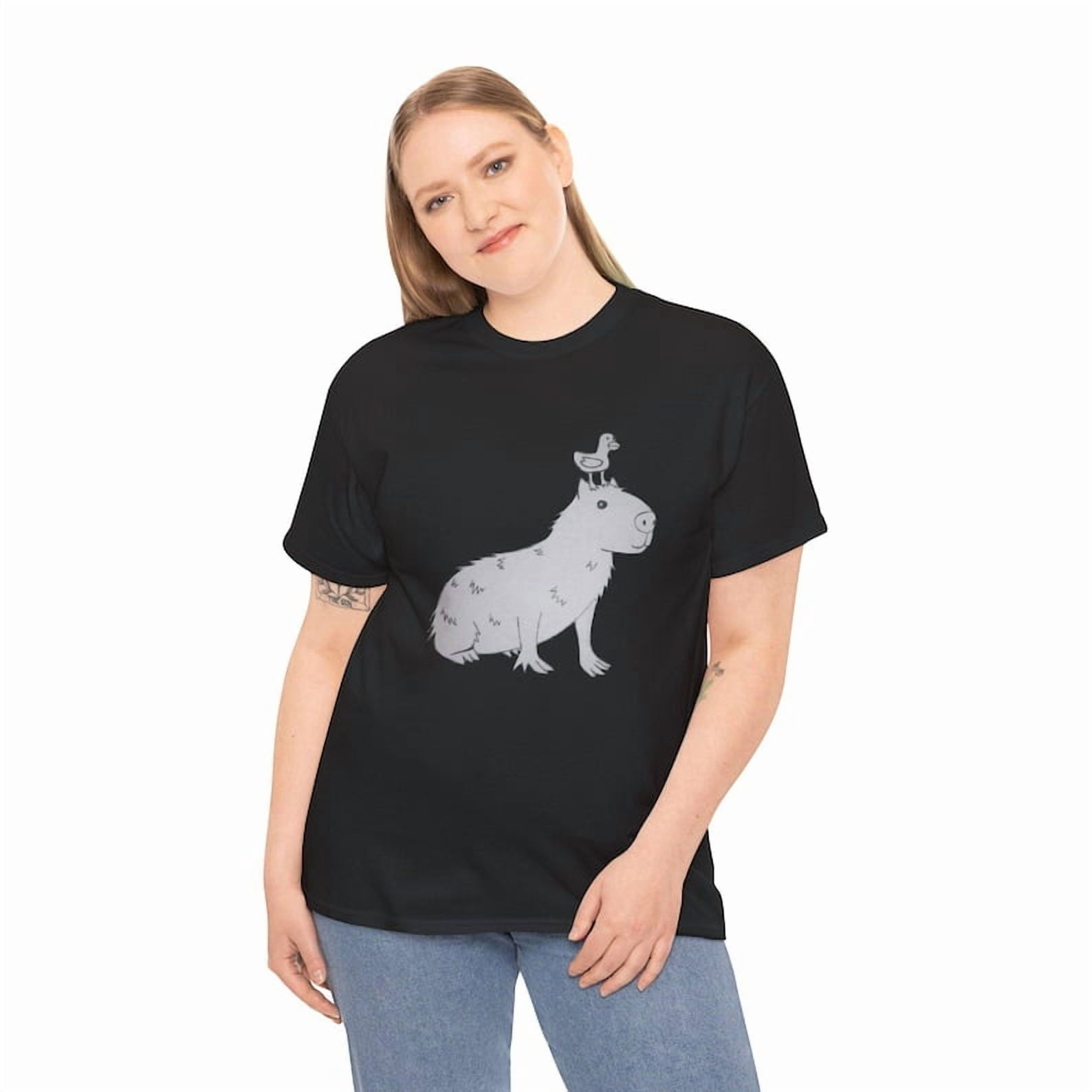 Unisex Cotton Tee, cute capybara with duck on a head, capy, hand drawn ...