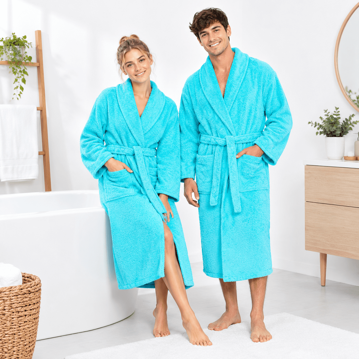 Unisex Cotton Terry Cloth Bath Robe, Aqua, Medium, Soft Plush Long ...