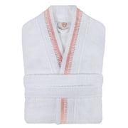 Unisex Cotton Terry Kimono Bathrobe with Embroidery All-Season Robe, LG, Emberglow-White