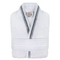 thumbnail image 1 of Unisex Cotton Terry Kimono Bathrobe with Embroidery All-Season Robe, MD, Grey-White, 1 of 12