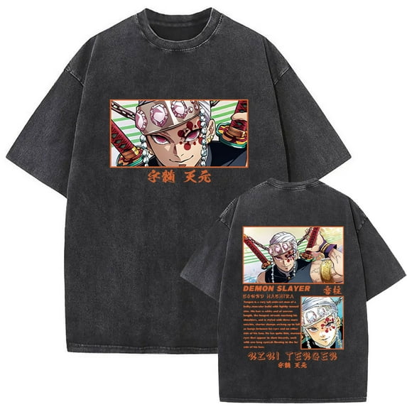Unisex Cotton Washed Vintage Oversized Casual Graphic Tees DemonSlayer Daki Cherry Blossom T-Shirts