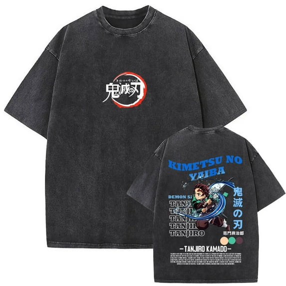 Unisex Cotton Washed Vintage Oversized Casual Graphic Tees DemonSlayer Daki Cherry Blossom T-Shirts