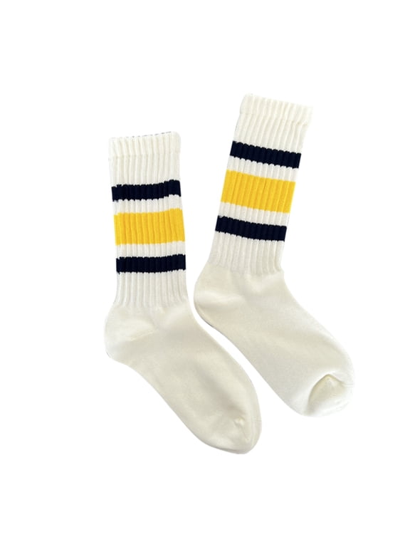 Unisex Couple Retro Crew Socks Japanese Style Thick Striped Athletic Mid Tube Socks Casual Vintage Daily Wear Footwear