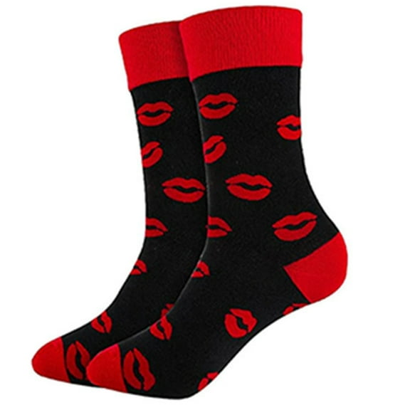 Unisex Couples Cotton Middle Calf Socks with Heart Lips Pattern Sweet Valentines Day Novelty Fun Calf Socks Hosiery