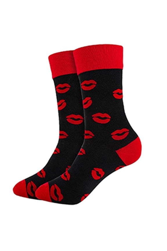 Unisex Couples Cotton Middle Calf Socks with Heart Lips Pattern Sweet Valentines Day Novelty Fun Calf Socks Hosiery
