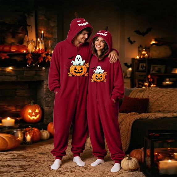 Unisex Couples Halloween Jumpsuit Costume Matching Loungewear Sleepwear Cosplay Outfit For Party Dress Up Home Lounge Night Events Photo Sessions Seasonal Gatherings And Holiday Wear