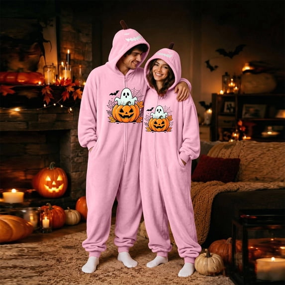 Unisex Couples Halloween Jumpsuit Costume Matching Loungewear Sleepwear Cosplay Outfit For Party Dress Up Home Lounge Night Events Photo Sessions Seasonal Gatherings And Holiday Wear