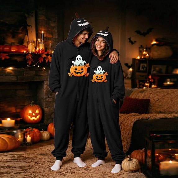 Unisex Couples Halloween Jumpsuit Costume Matching Loungewear Sleepwear Cosplay Outfit For Party Dress Up Home Lounge Night Events Photo Sessions Seasonal Gatherings And Holiday Wear