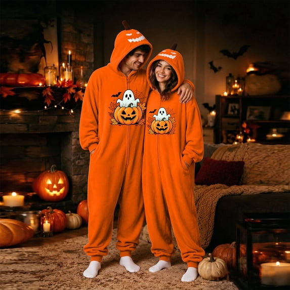Unisex Couples Halloween Jumpsuit Costume Matching Loungewear Sleepwear Cosplay Outfit For Party Dress Up Home Lounge Night Events Photo Sessions Seasonal Gatherings And Holiday Wear