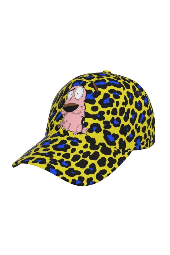 Unisex Cowardly Dog Yellow Leopard Adjustable Sports Dad Hat Trucker Baseball Cap For Running Outdoor Travel