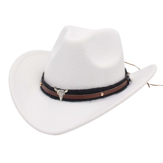 Unisex Cowboy Hat Bull Head Western Style Wide Brim Hat Retro Festival Party Hat