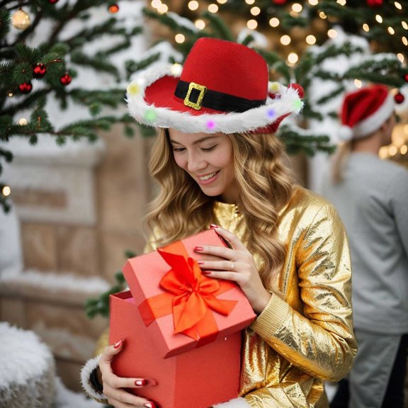 Unisex Cowboy Hats Santa Western Felt Hat With Feather Edge Holiday Parties Photo Shoots Accessories (One Size)