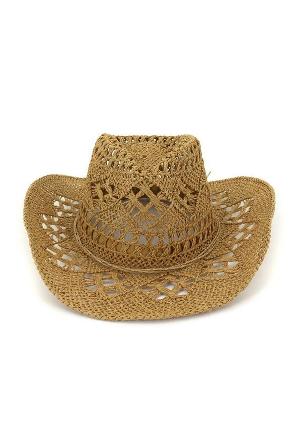 Unisex Cowboy Straw Hat Simple Cowgirl Hat Hand-woven Jazz Hat for Outdoor