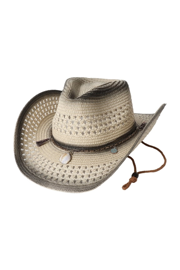 Unisex Cowboy Sun Hat, 4 Inch Wide Brim Woven Fedora, UPF Protection Western Headwear for Outdoor Festival, Beach & Travel