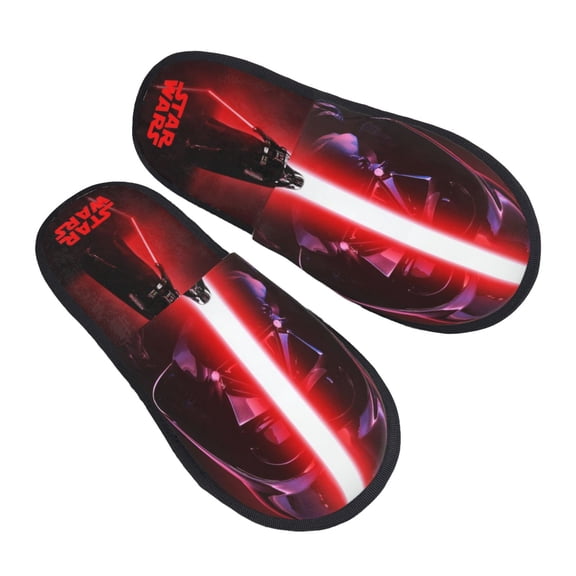 Unisex Cozy Darth Vader Furry Slippers Indoor Plush Shoes Warm Non-Slip House Slippers Large