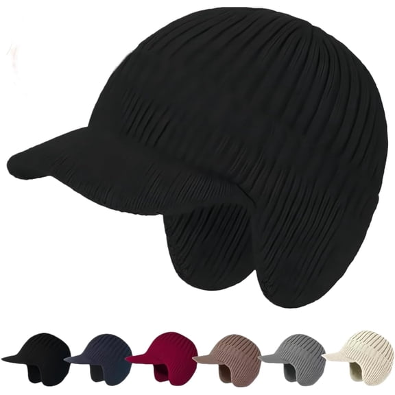 Unisex Cozy Head Beanie with Brim and Ear Flaps, 2026 New Winter Knit Beanies for Men Women,Unisex Winter Beanie with Visor and Ear Flaps, Fleece Lined Knit Hat for Cold Weather Protection