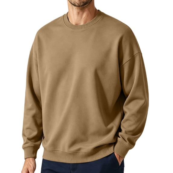 Unisex Crew Neck Long Sleeve Solid Sweatshirt Oversized Casual Pullover Comfortable Basic Top for Fall Winter Everyday Wear and Weekend Outings Khaki 3XL